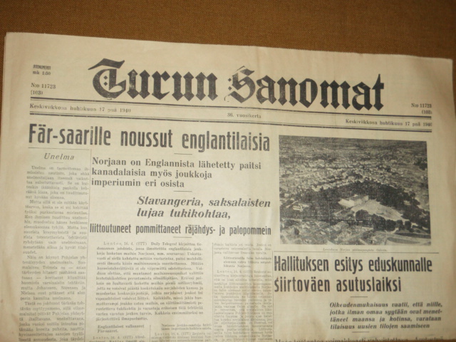 turun sanomat . 17.4-1940