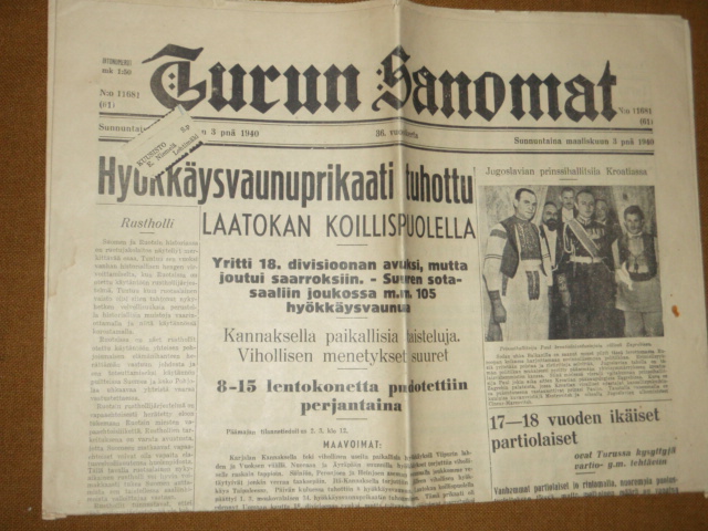 turun sanomat . 3,3-1940