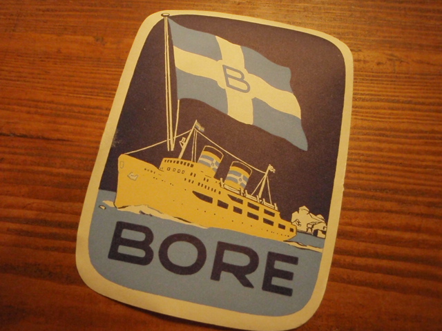 matkalaukku etketti(50-60 lukua)  BORE  ja LAIVA.