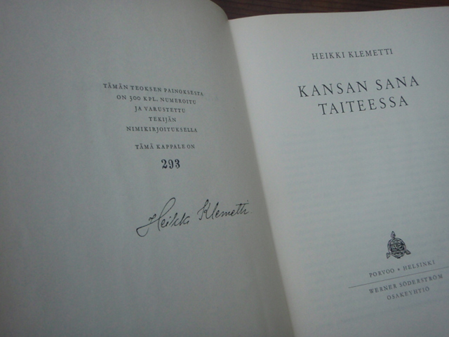 klemetti heiiki.KANSAN SANA TAITEESSA.num,(klemetin signeraus!)