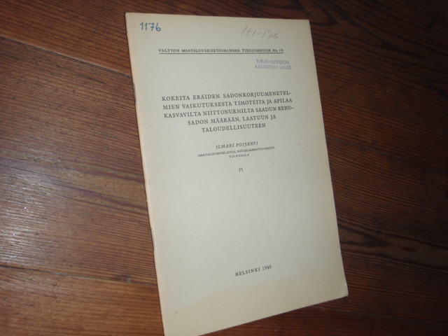 poijärvi i.kokeita eräiden sadonkorjuumenetelmien,,,